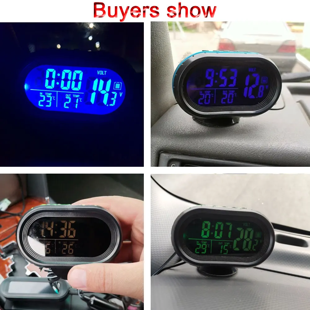 HD Digital Volt Meter Car LCD Clock Voltmeter Thermometer Gauge