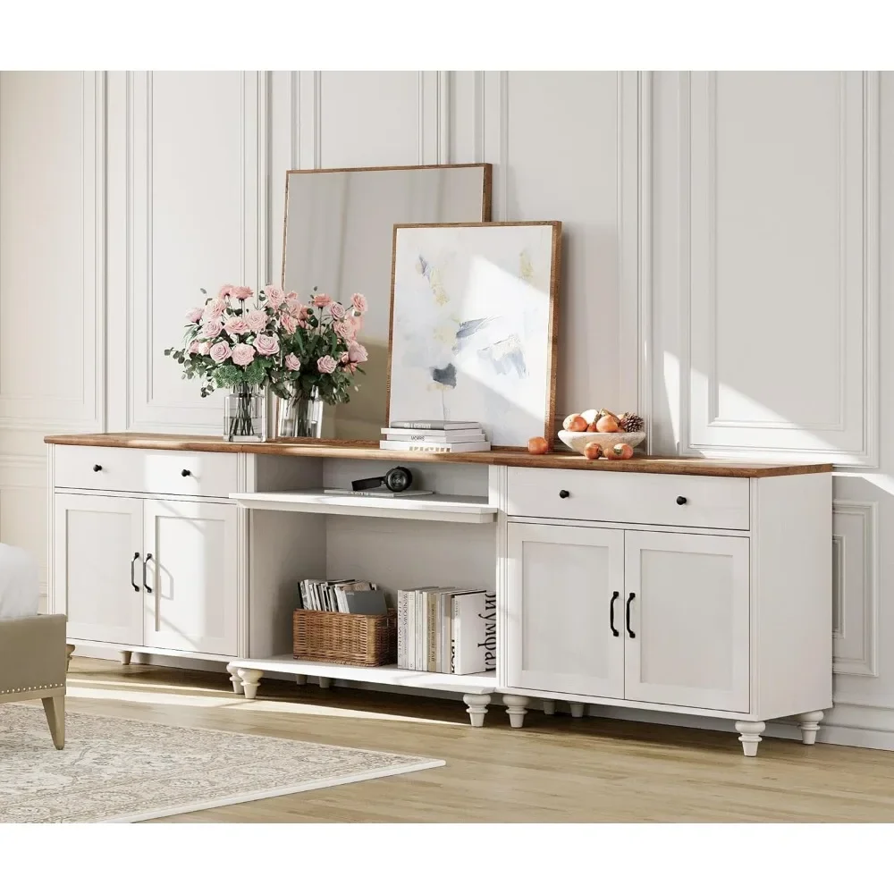 Buffet Cabinet with 4 Doors and 2 Drawers,Wood Kitchen Storage Cabinets, Farmhouse Sideboard Credenza with 2 Open Shelves 5