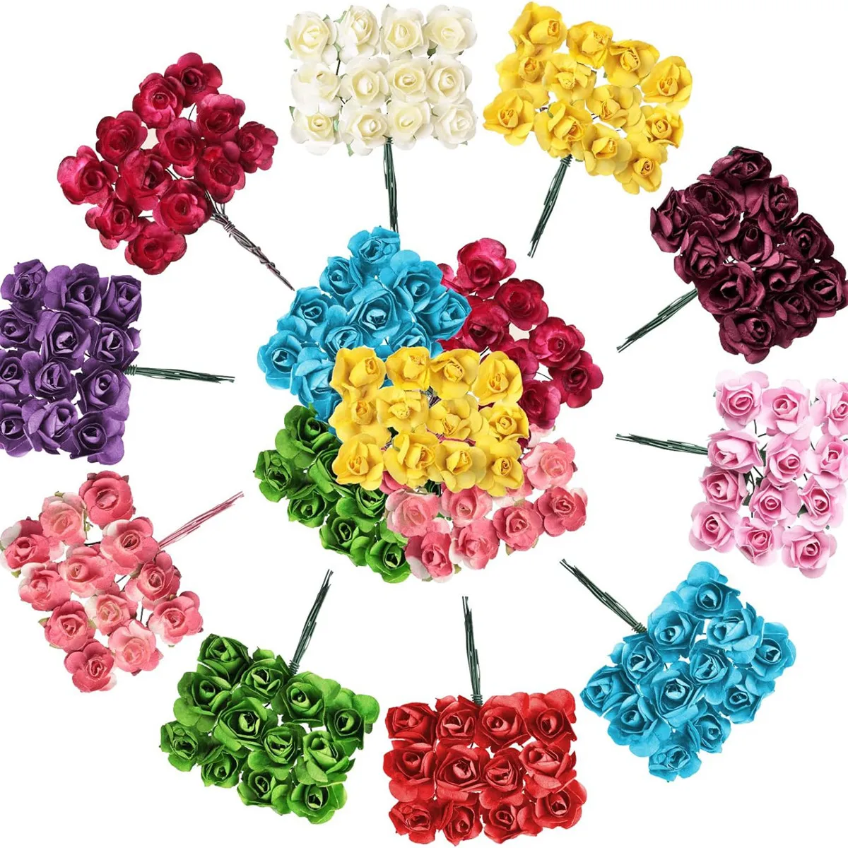 Artificial Flowers 144pcs simulation paper Rose Outdoor courtyard UV protection Garden Wedding Home Diy gift Candy Box Decoration