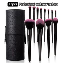 Luxurious Portable Makeup Brush Collection with Black Storage Bucket and Synthetic Bristles (Black)