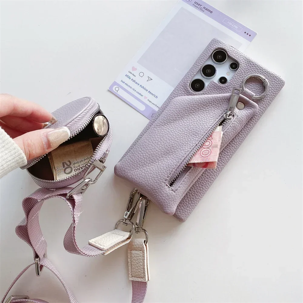Leather Wallet Coin Purse Crossbody Phone Case with Card Pocket