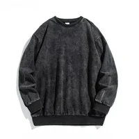 Washed Pure Cotton Crew Neck Sweatshirt 300g Unisex Autumn Old-school Style Hoodie Comfortable Soft Feelings Big Size
