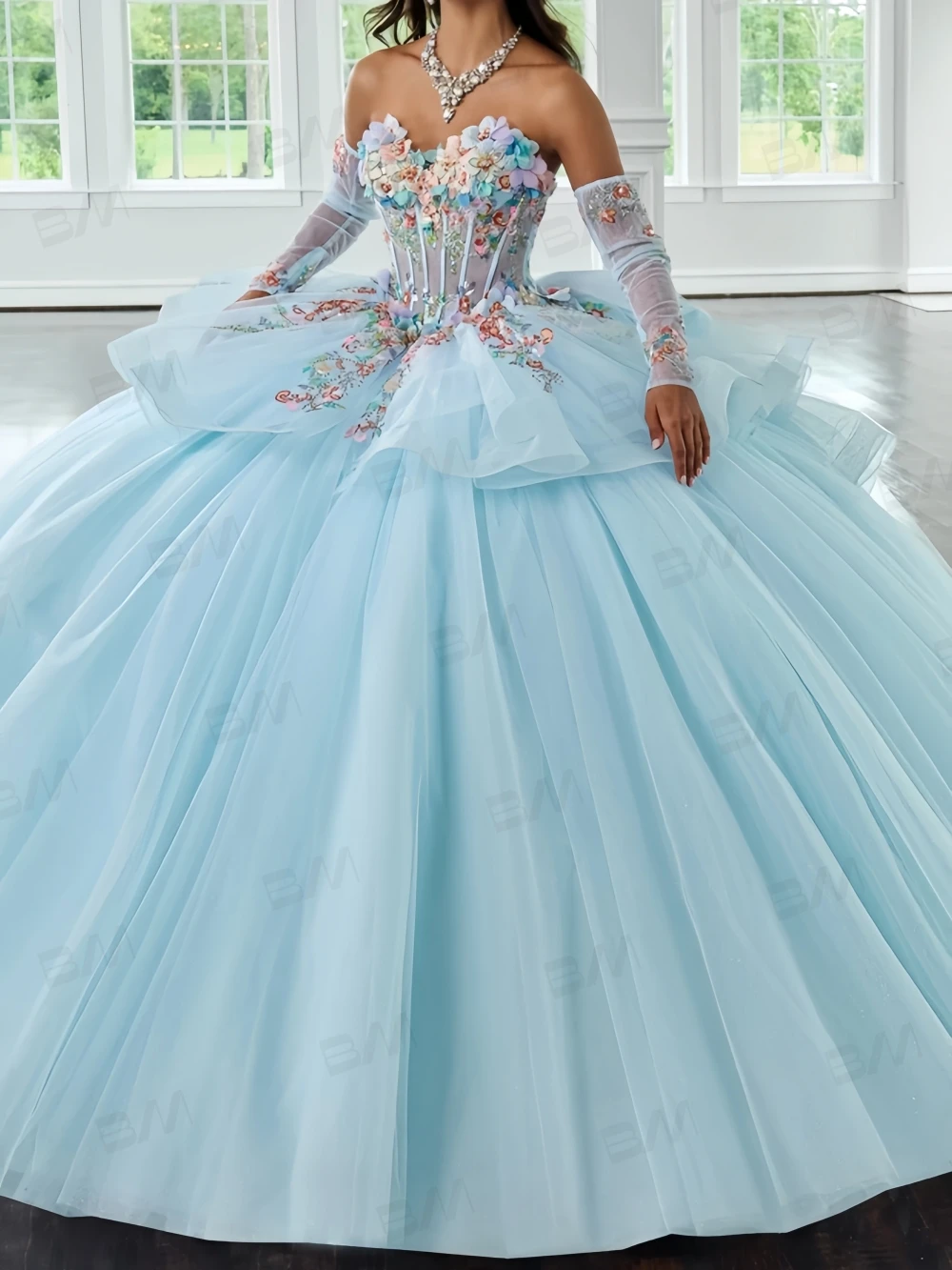 Romantic Flowers Formal Dresses Women Illusion Corset Quinceanera Dress Women's Sweet 15 16 Dresses Cocktail Party