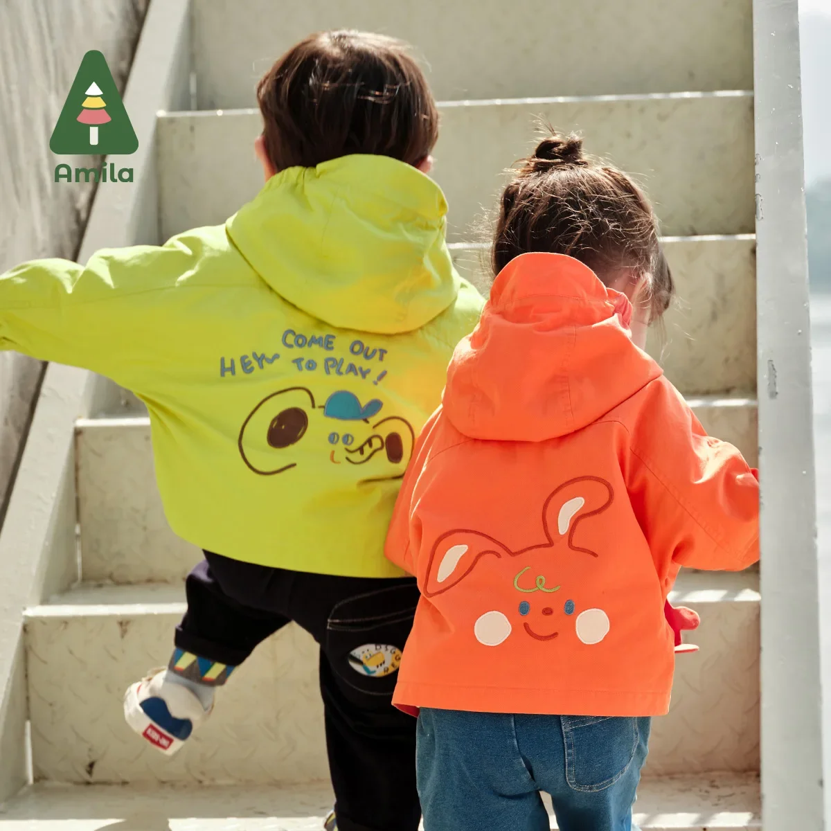 Amila Baby Outerwear Spring Embroidery Casual Pure Cotton Windproof Girls & Boys Hooded Trench Coat baby jacket hooded coat