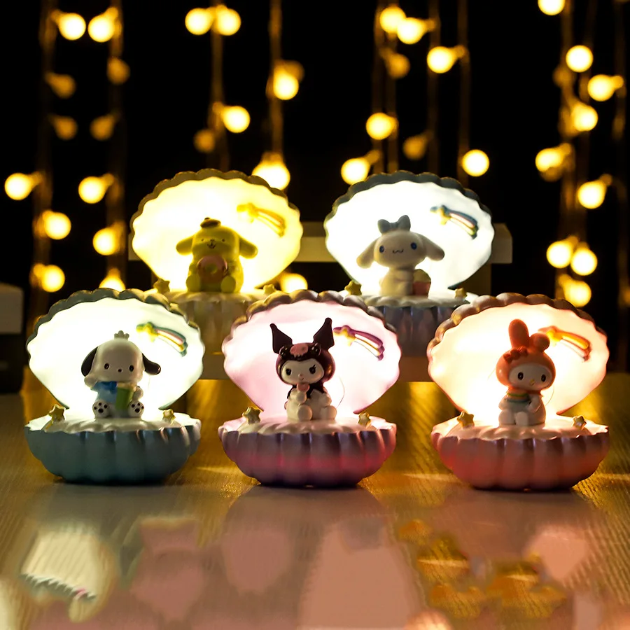 

Sanrio Melody Kuromi Cinnamoroll Night Light Bedroom Decor Bedside Eye Protection Shell Star Lamp Resin Ornaments Birthday Gifts