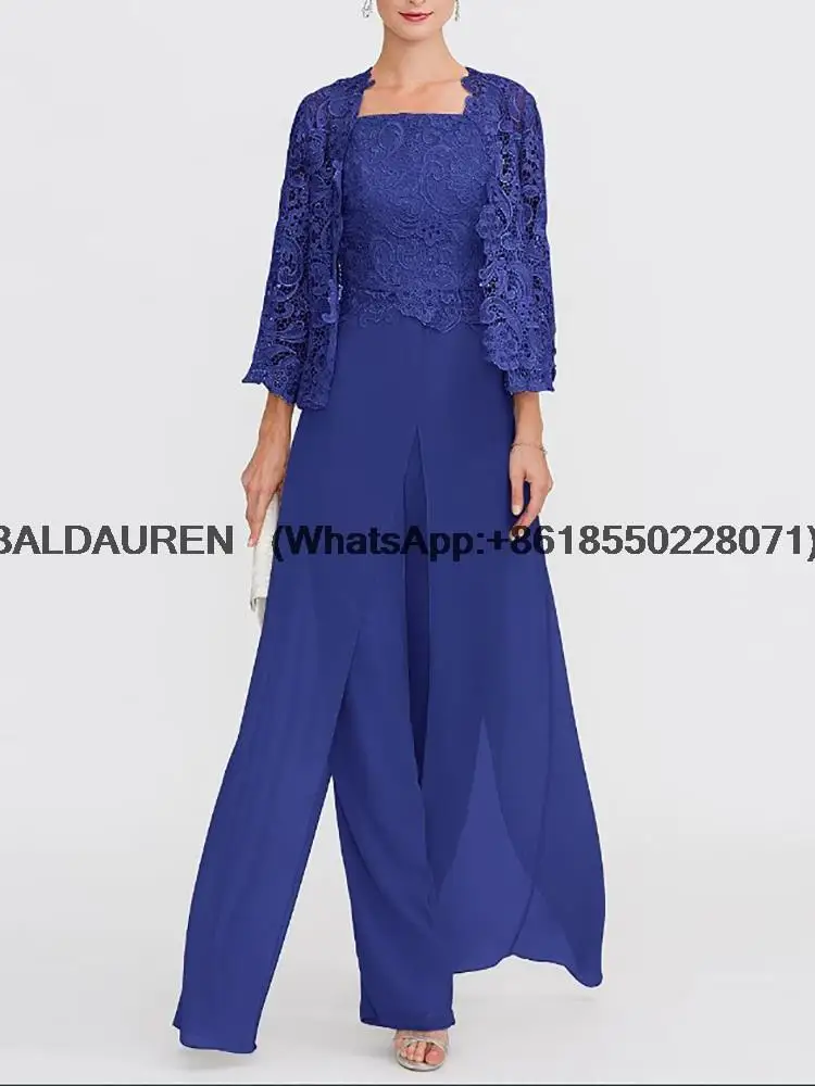 Pantsuit Mother of Bride Dress Lace Appliques Square Neck Floor-Length Wedding Party Guest customized mother bride dresses,women party dresses