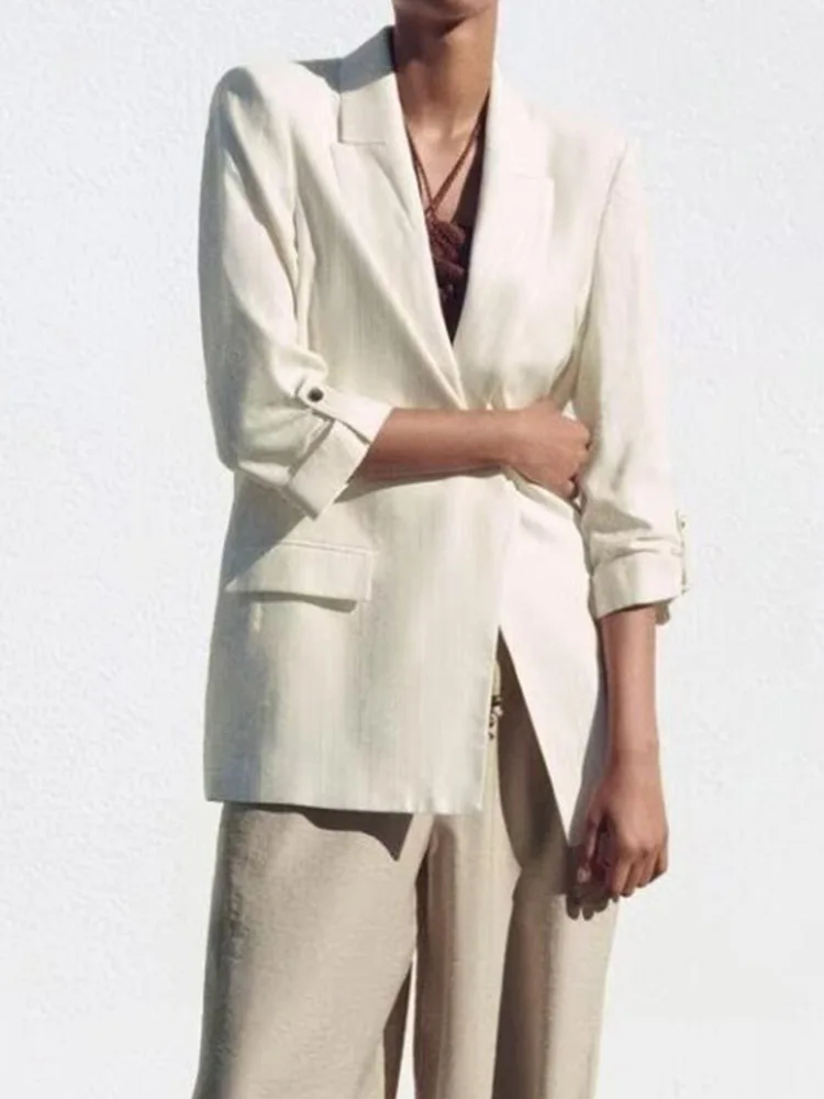 

Женский пиджак в полоску, повседневный свободный блейзер с открытым стежком, элегантная уличная одежда, одежда для лета, 2024