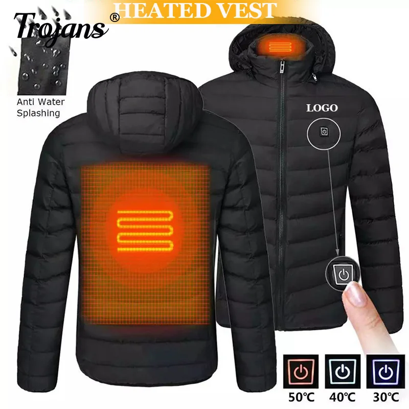 

Custom heating Jacket Winter Warm USB Heating Vest Smart Thermostat Hooded Heated Clothing Waterproof Warm Padded Jacket