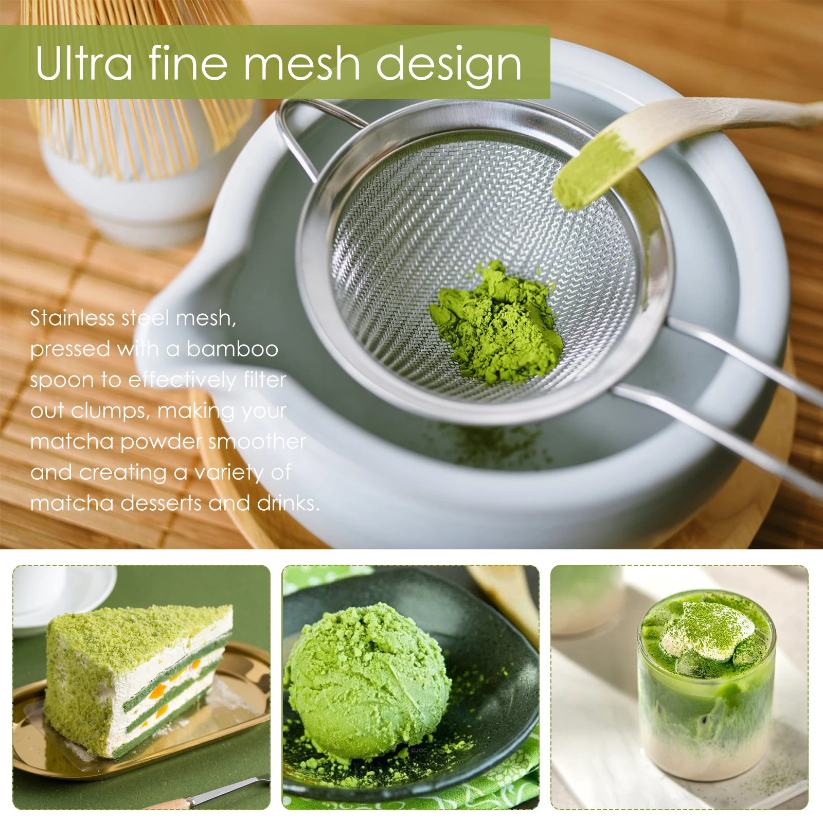 Japanese Matcha Tea Set Accessories with Stirrer Stand Stainless Steel Sieve Bamboo Spoon Stirrer Spoon Stand Matcha Making Tool