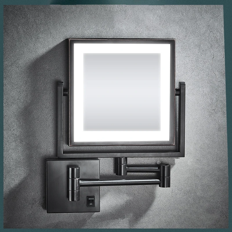 Rose Gold Bathroom Mirrors of 8 Inch 3X Magnifying LED Makeup Mirror Dual Arm Extend Square LED Light Bathroom Makeup Mirrors 3