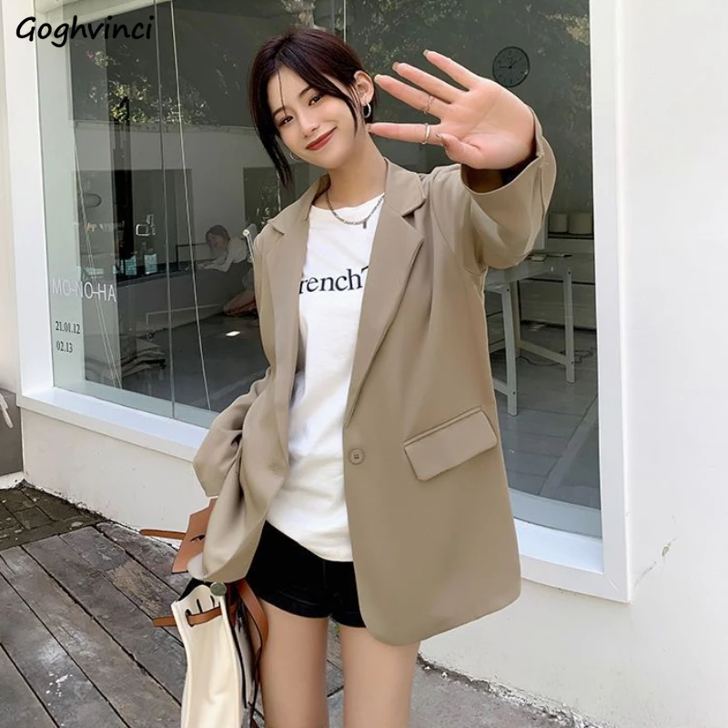 

Casual Blazers Women Kpop Simple Solid Autumn Newly Fashion Loose Outwear Chic High Street All-match Vintage Elegant Temperament