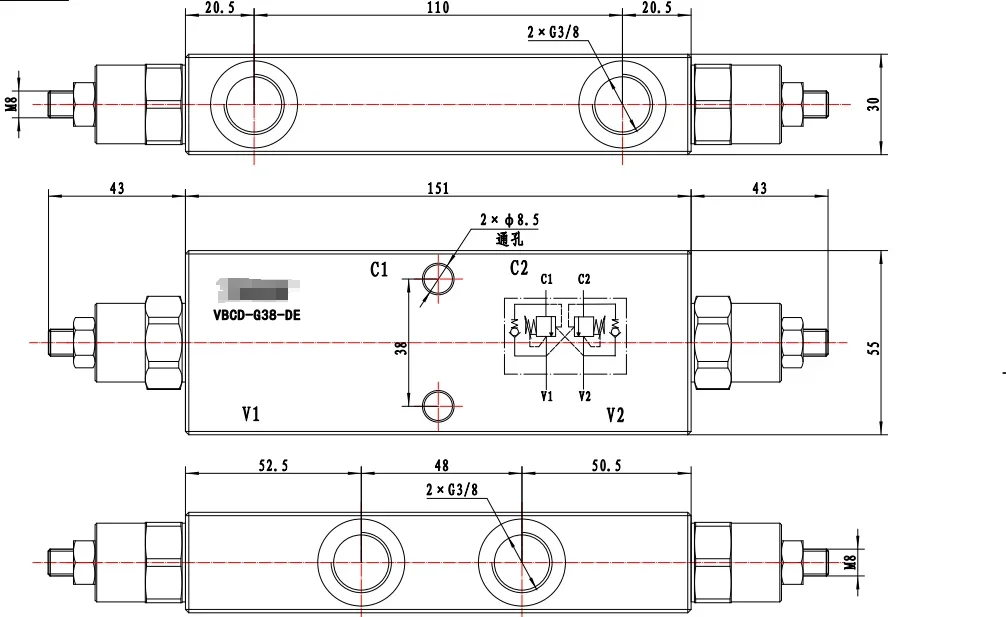 VBCD G38 DE 3/8 inch DOUBLE OVERCENTER VALVE Balance Hydraulic Counterbalance Valve for machinery hydraulic circuits system