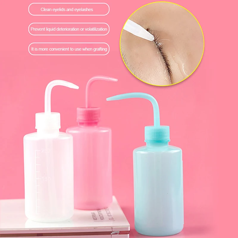 250/500ml Eyelash Cleaning Washing Bottle Curved Spout Cleaner Waterproof Eyebrow Remover Bottle Eyelash Extension Makeup Tool