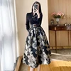 Spring Autumn Female Fake Two Items Long Dresses Ladies V-neck Splicing Printed French Dress Women New Broken Flowers Maxi Dress