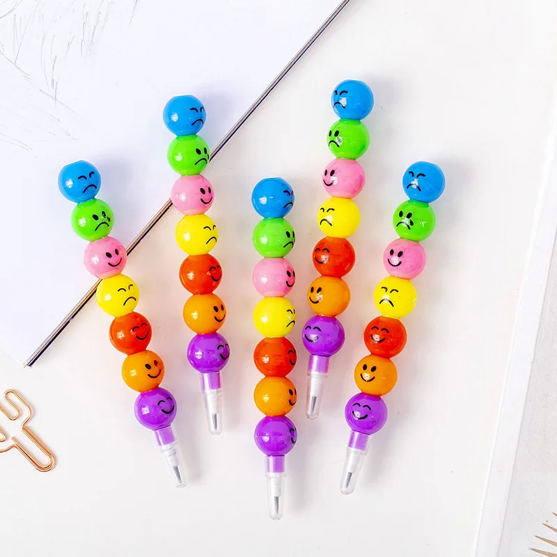 

100Pcs Cute Cartoon Funny Face Smiles Sugar-coated Haws 7 Color Pencil Stationery Kids Children Gifts