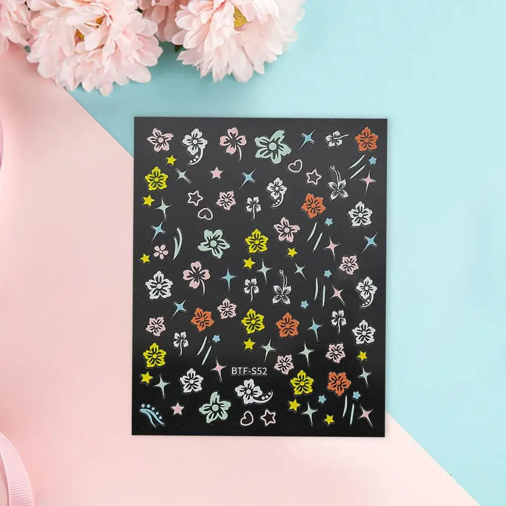 3Pcs Nail Art Stickers Hibiscus Flower Self-Adhesive Petal Design Nail Decals for Manicure Decoration
