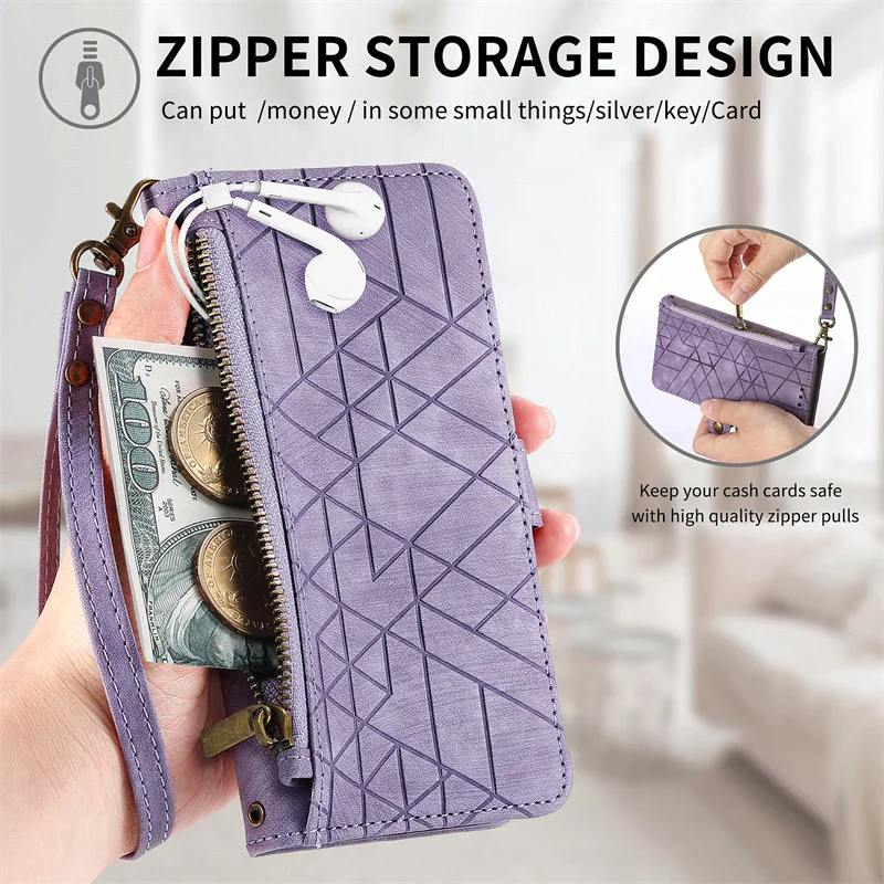 

Deluxe Zip Leather Case for Samsung Galaxy S23 S22 S21 Plus Ultra A13 A14 A22 A23 A32 A33 A41 A52 A53 A72 Card Slot Mini Wallet