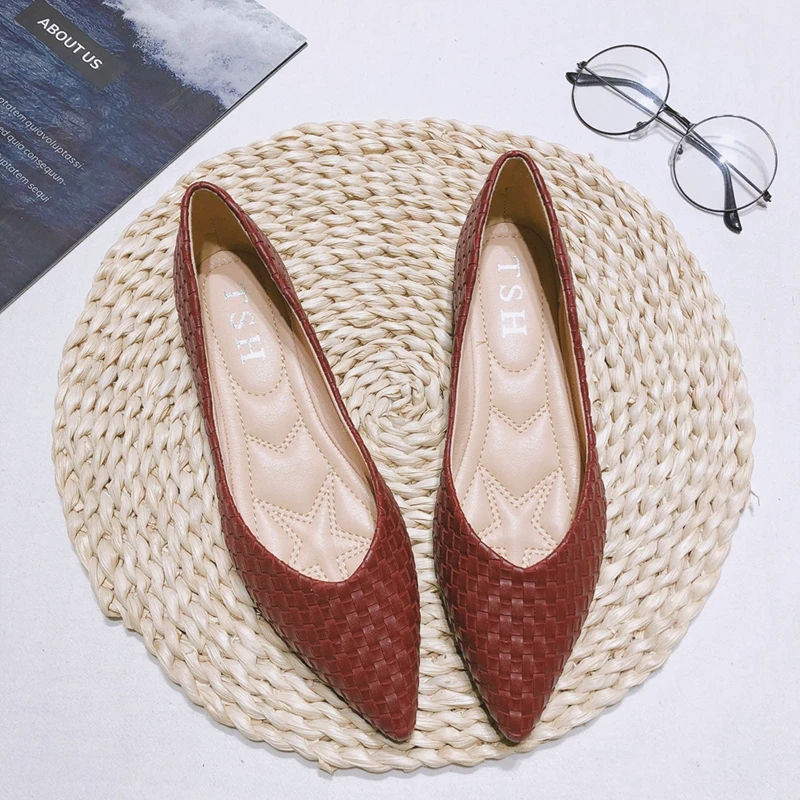 Women loafers Women Flat Shoes Black Ballet Flats Pointed Toe Solid Color Large Size 44 45 46 Green Loafers