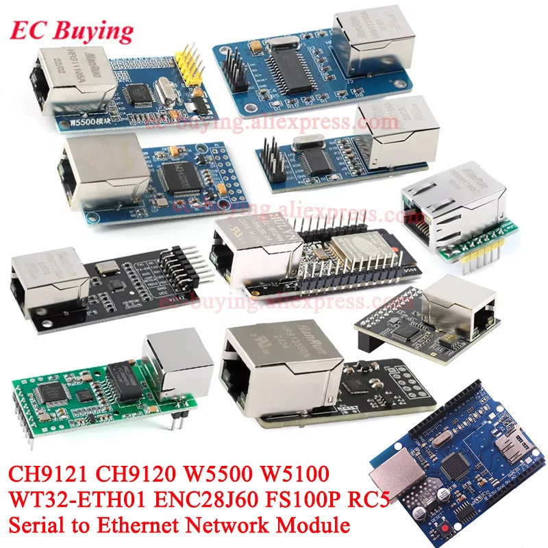 Seriell zu Ethernet-Netzwerkmodul CH9121 Mini ENC28J60 W5500 RC5 WT32-ETH01 FS100P LAN8720 CH9120 XL9120 W5100 R3 STM32 Board