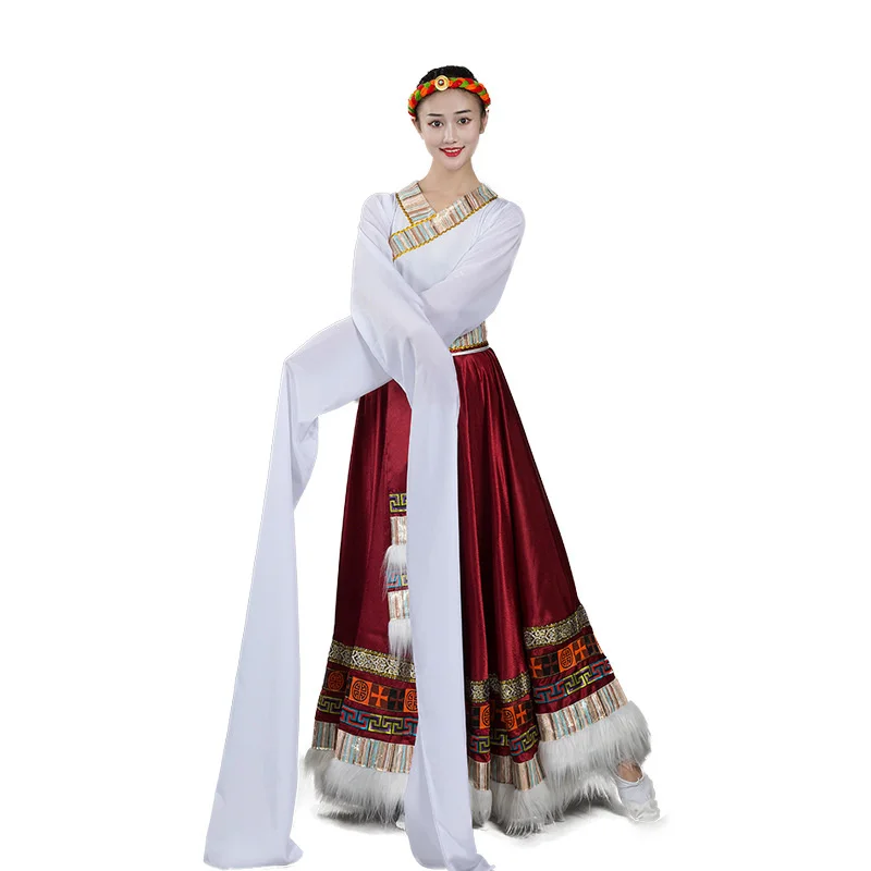 Tibetan Dance Performance Costume Show Event Tibetan Tops Ethnic Dance Costume Practice Big Swing Skirt Tujia Ethnic