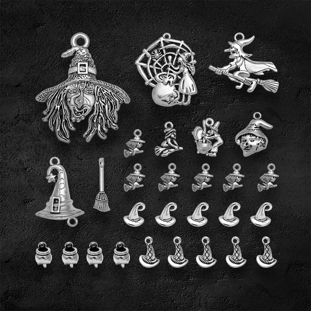 12pcs Silver Witchy Charm Set Wicca Charms Magic Charms Triple Goddess  Stainless Steel 