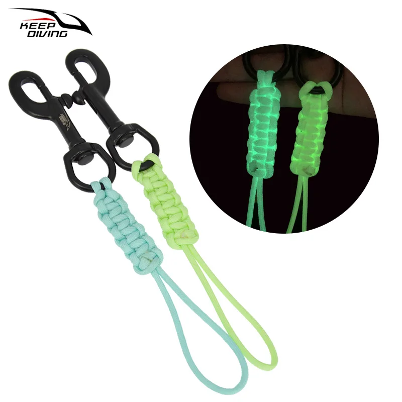 1 PCS Diving 316 Stainless Steel Bolt Snap Hook With Rope Hand Woven Luminous Fixed Rope Anti-lost Safety Rope BCD Accessory 4
