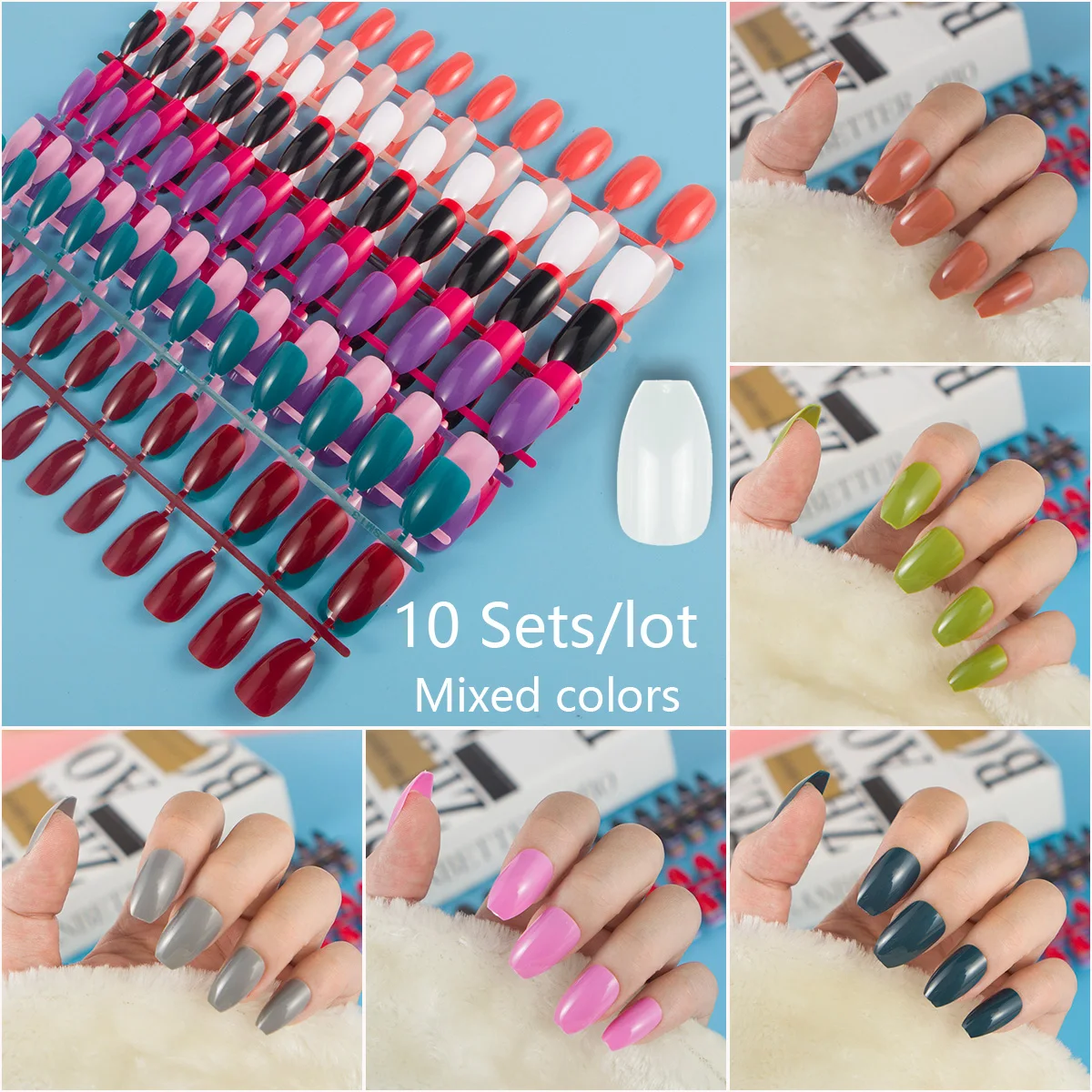 

10 Sets Solid Color Full Cover Nails Nail Salon Fake Nails Set Coffin Nail Tips French Tip Nails Nails Accessories Nail Acrylic
