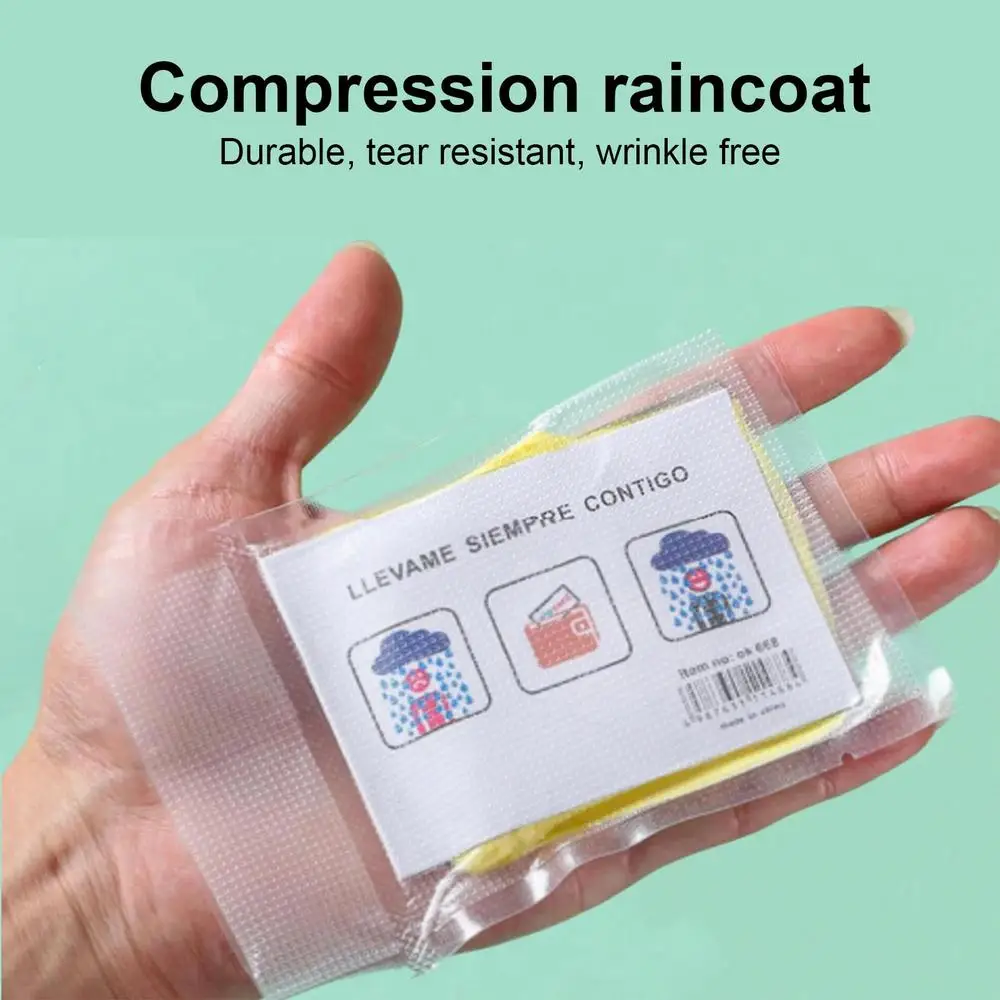 Description Picture 4 of item1/5pcs Disposable Raincoat Card Adult Portable Compression Hooded Raincoat Waterproof Ponchos Outdoor Travel Rafting Rain Cover