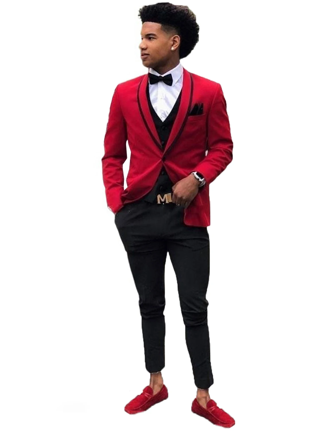 

Men's 3-Piece Suit Shawl Lapel One Button Jacket V-Neck Black Vest Pants for Party Dinner Daily