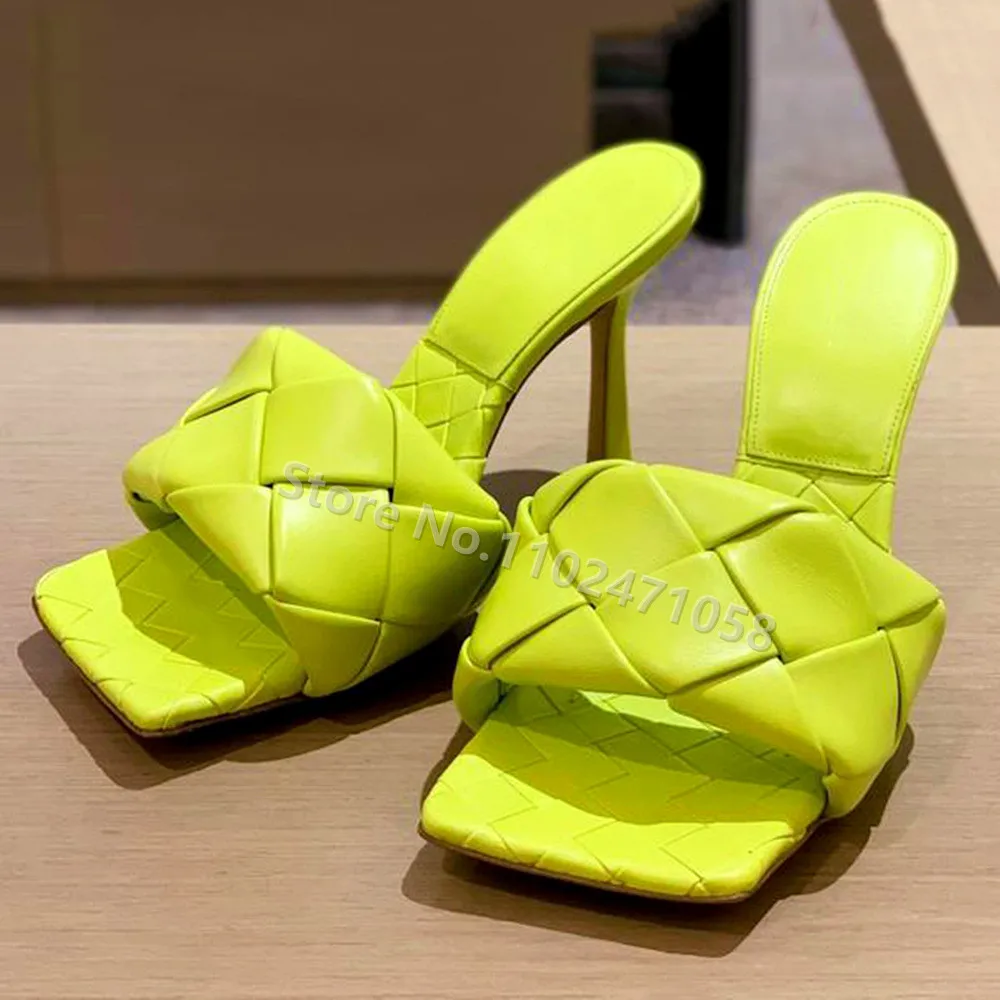 

Square Toe Weaving Hight Heels Slippers Roman Slingback Thin Heels Slip-On Women Sandals Outside Catwalk Party Summer Lady Shoes