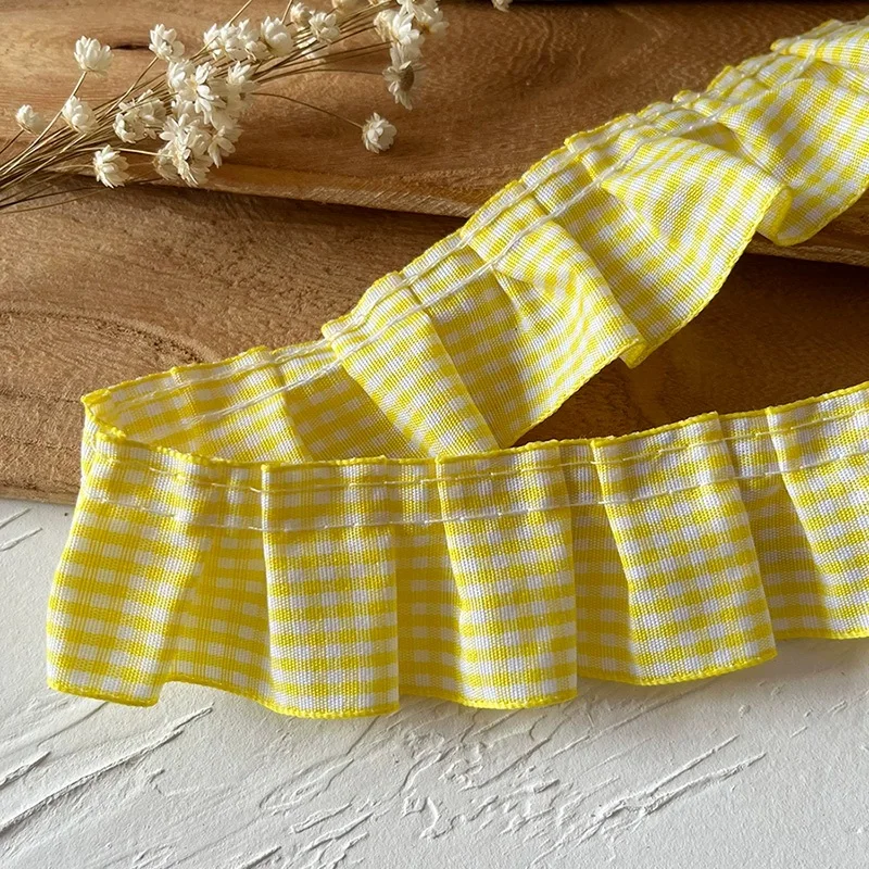 1 미터 옐로우 시리즈 레이스 리본 액세서리 수제 Diy 장식 스커트 밑단 의류 액세서리 Pleated Ruffles Wide