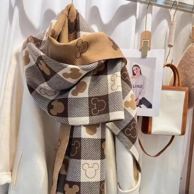 Disney Scarf Winter Bear Head Scarf Women Double Sided Shawl Imitation Cashmere Retro Foreign Style Fashion All Match Shawl Gift 4