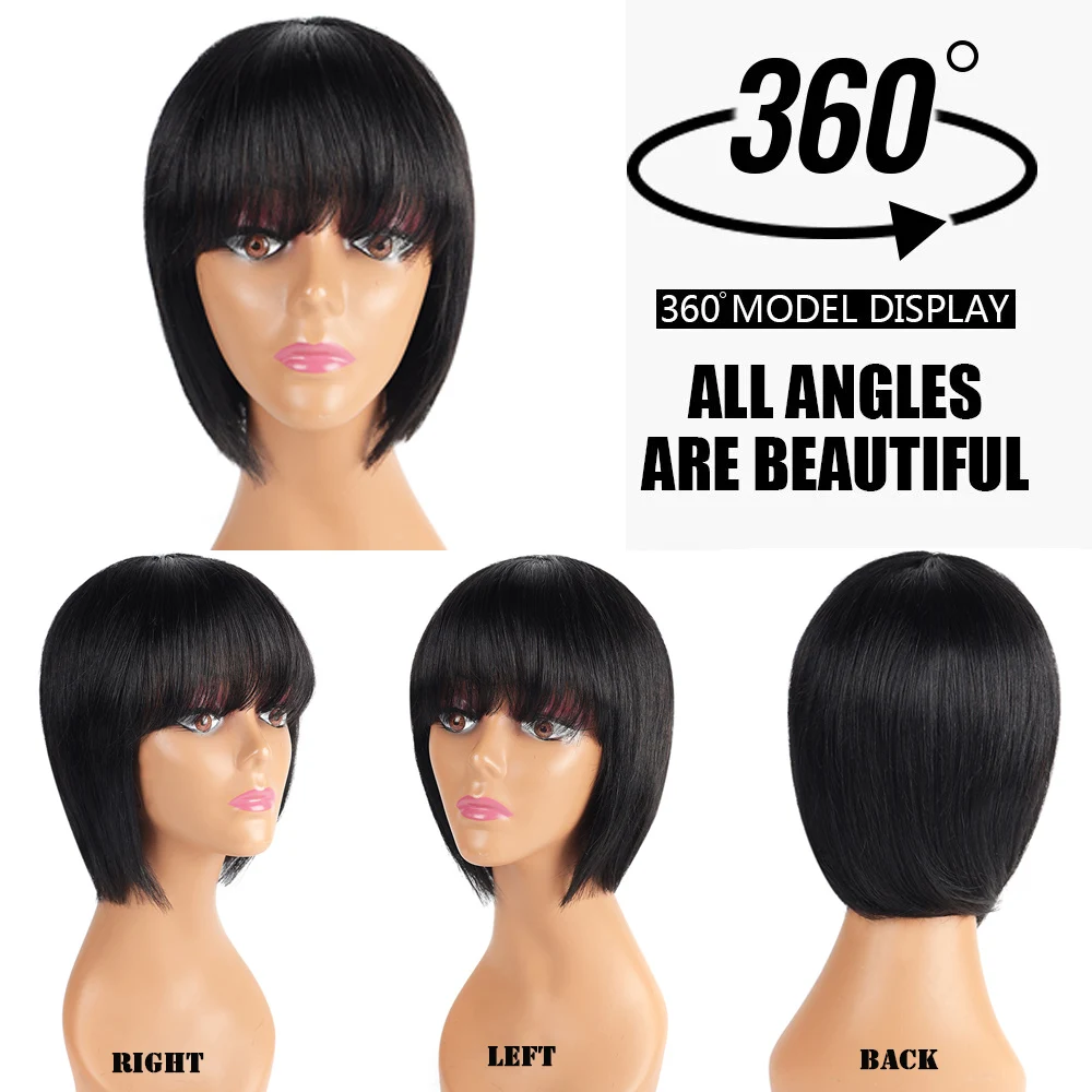 Bob Striaight Human Hair Wigs With Bangs Natural Brazilian Human Hair Wigs 8inch-14inch Cute Bob Cut For Women