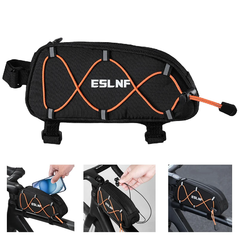 Bike Bag Portable Storage Front Tube Bag Mountain Road Bike Reflective Waterproof Tube Bag