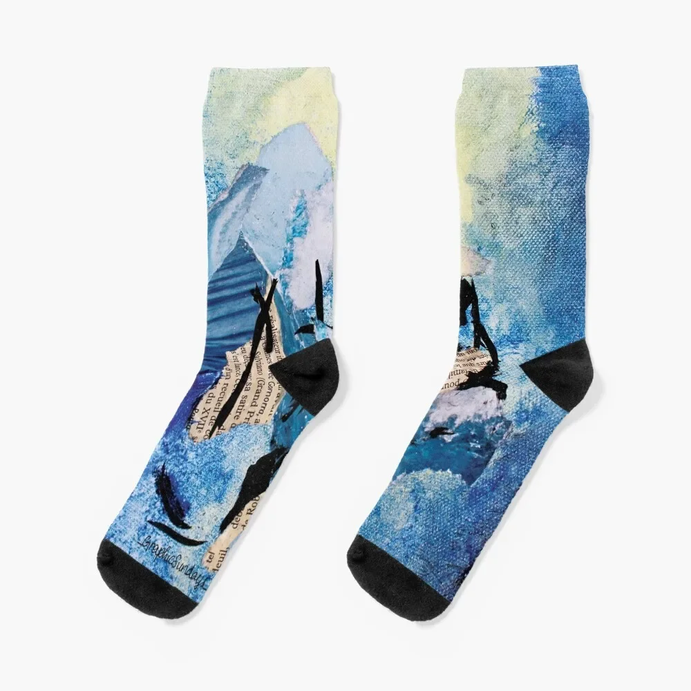 Picture of a dream blue abstract collage Socks hiphop cartoon cute snow Boy Child Socks Women's
