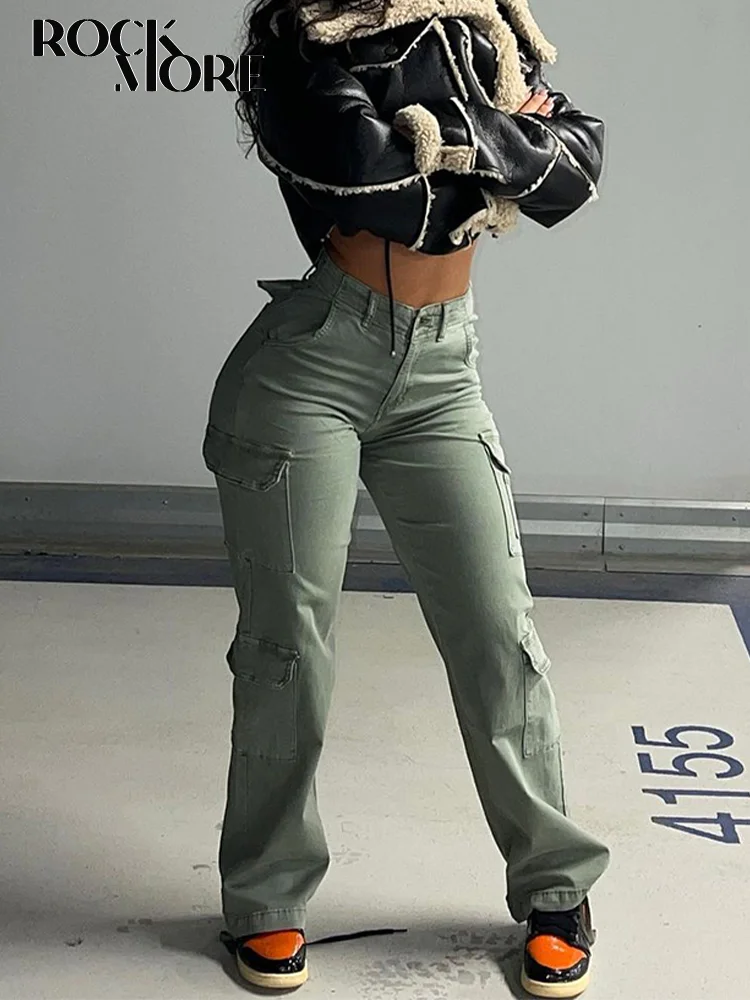

Rockmore 2024 уличная одежда женские джинсы Harajuku брюки карго с карманами высокая талия широкие джинсовые брюки Y2K винтажные повседневные брюки