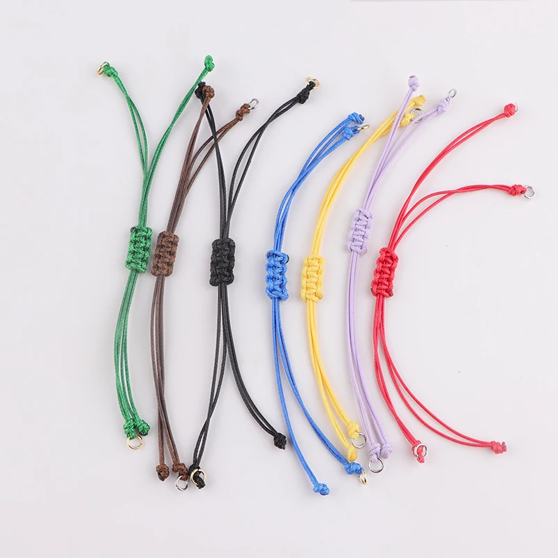 20pcs/lot Wax Thread Braided Handmade Bracelets Adjustable Slider Bracelet Link Rope with Stainless Steel Jump Rings DIY Jewelry