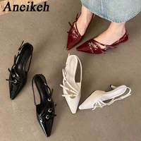 Aneikeh 2025 Fashion Narrow Band Buckle Strap Pumps Women Sexy Pointed Toe Thin Heels Wedding Banquet Dress Mule Ladies Shoes