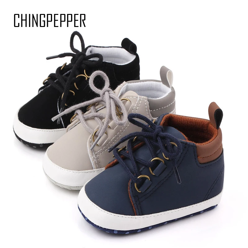 Brand Infant Crib Shoes for Baby Items Boys Lace Up Learn Walk Trainers Newborn Stuff Toddler Leather Sneakers Christening Gifts