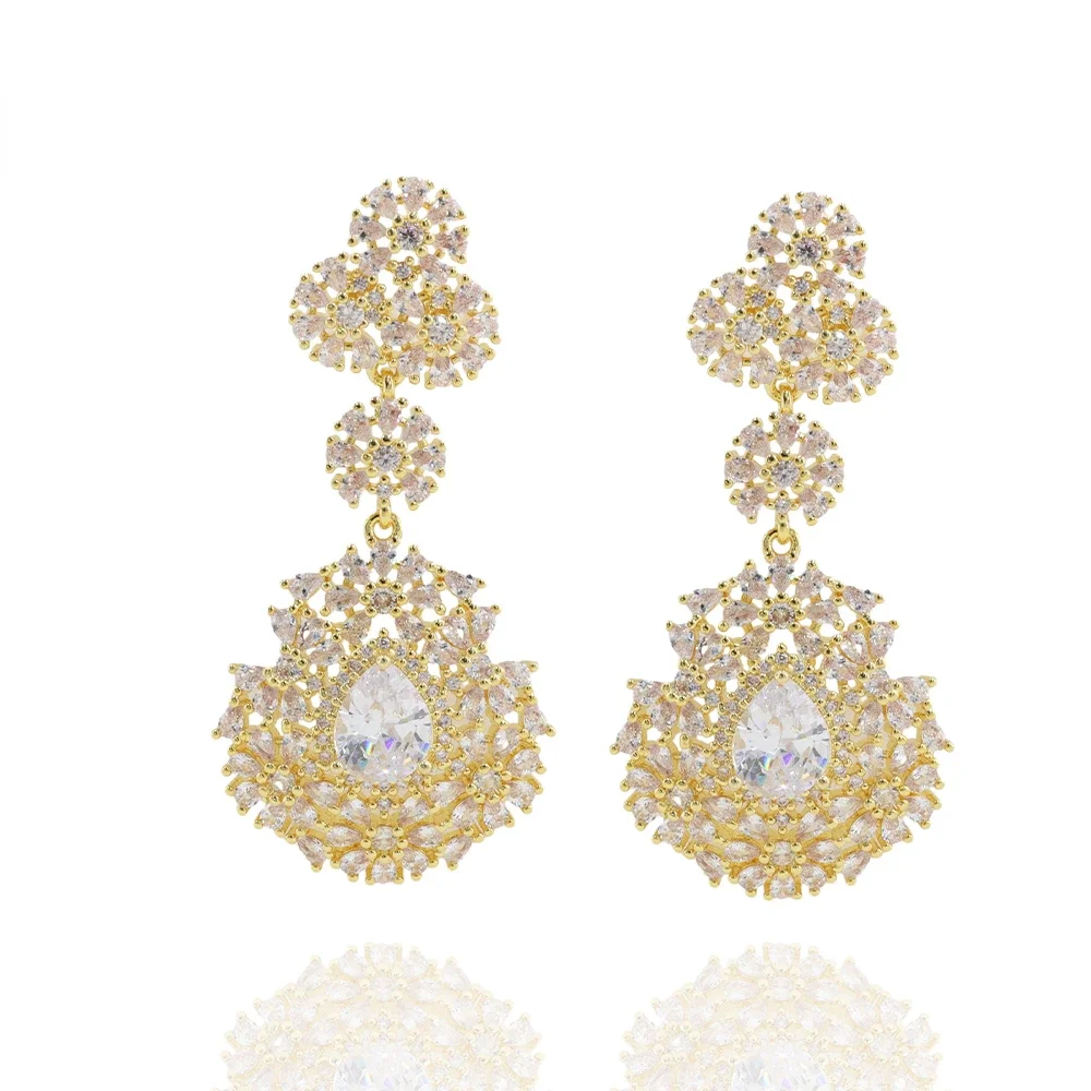 Luck High Quality Women's Wedding Elegant Jewelry Sparkling Luxury Green Ruby Cubic Zirconia Stone Pendant Bohemian Earrings