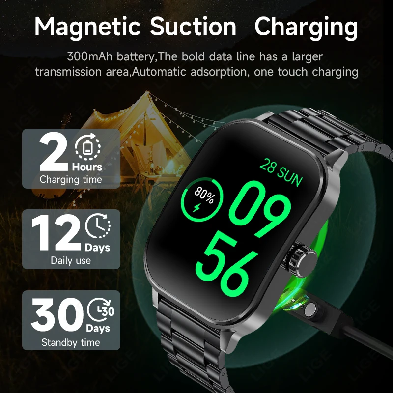 LIGE 2.01" 3D Curved Screen Men Women BT Call Watches Sports Fitness Health Smartwatch Waterproof Music Weather Smart Watch 2024