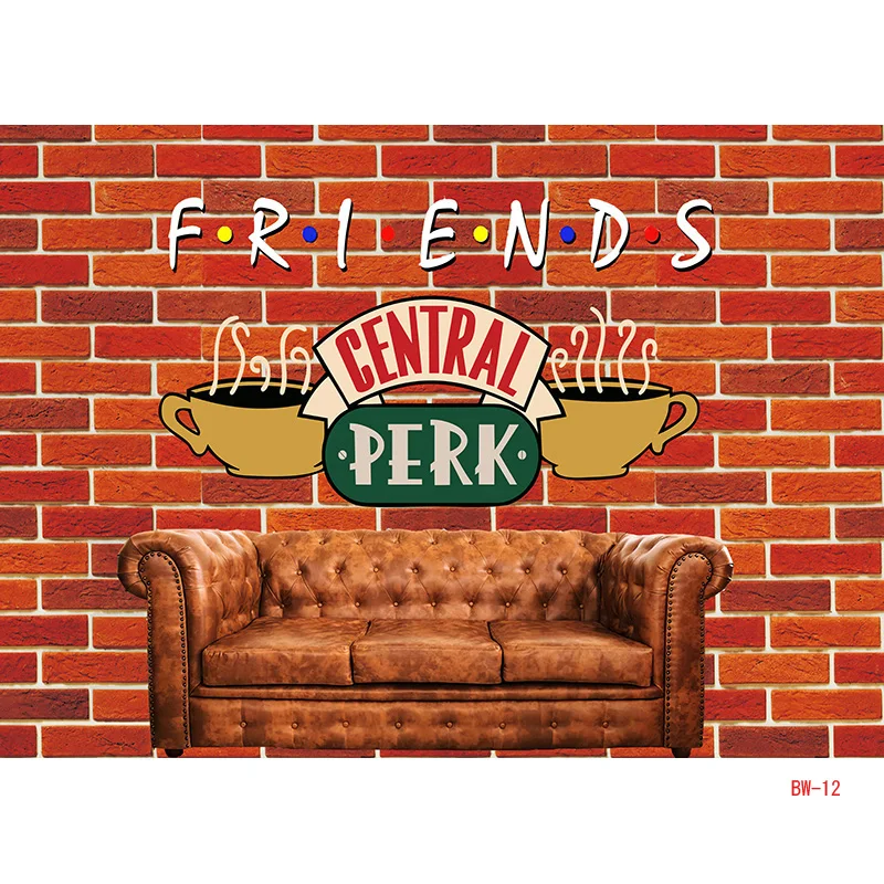 Photo Backdrop Friends Central Perk Red Brick Wall Retro Pub Sofa and Coffee 80s 90s Birthday Party Decoration Portrait Photoshoot