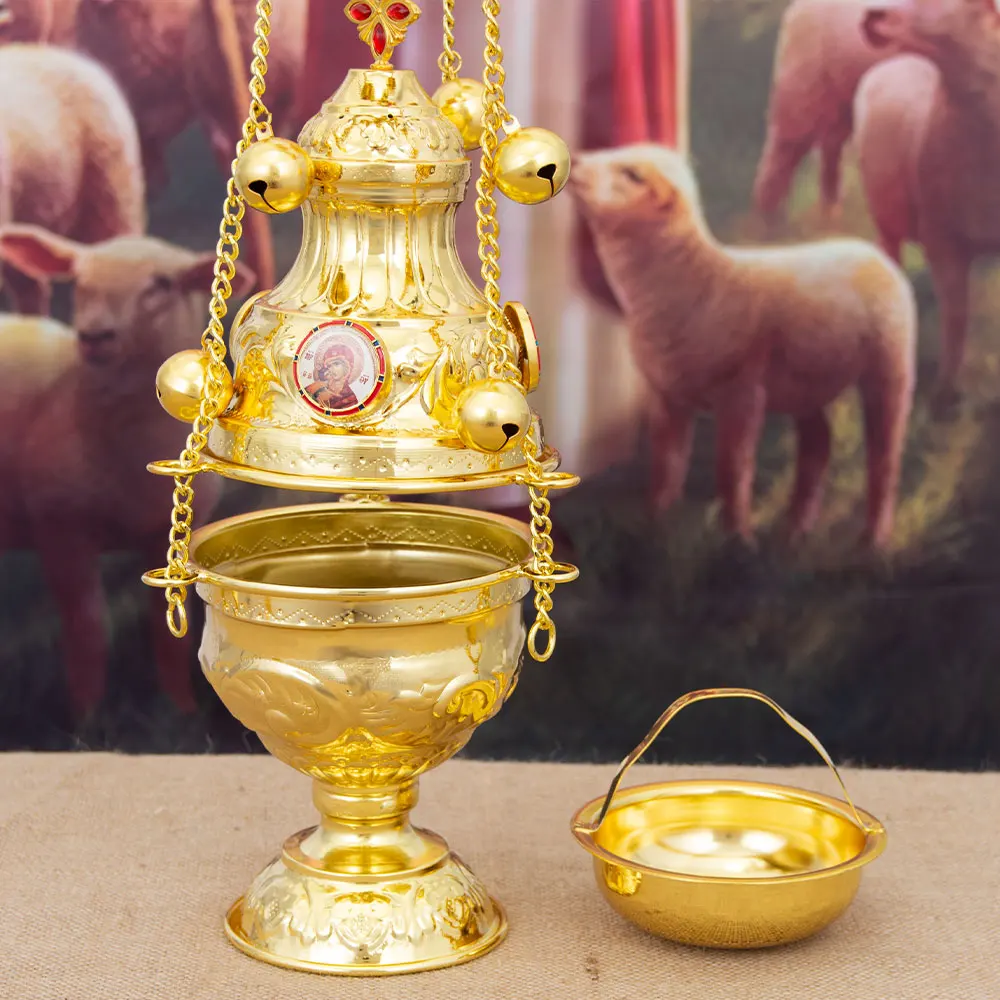 Brûleur à Encens En Laiton Décoré - Encensoir Orthodoxe Neuf Pour Autel Ou Méditation