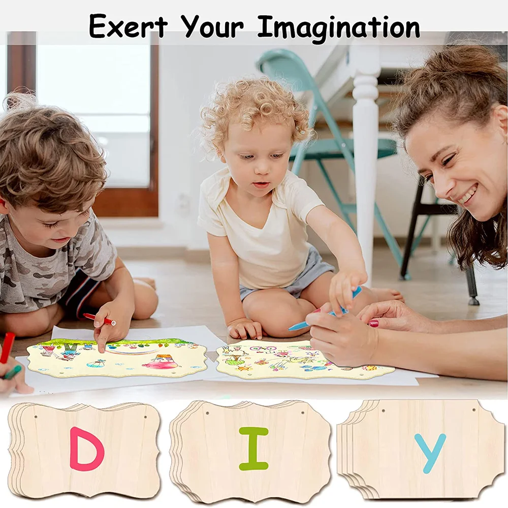 12 Pcs Unfinished Wood Sign Wood Blanks for Crafts Wood Hanging Sign Blank Rectangle Wooden Sign for DIY Painting Writing