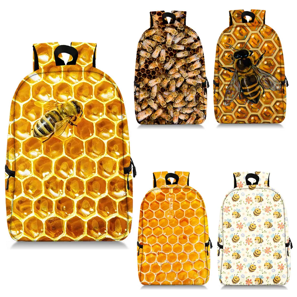

Cute Honeybee / Honeycomb Backpack Women Rucksack Men Shoulder Laptop Bags for Travel Children School Bags for Teenager Daypack