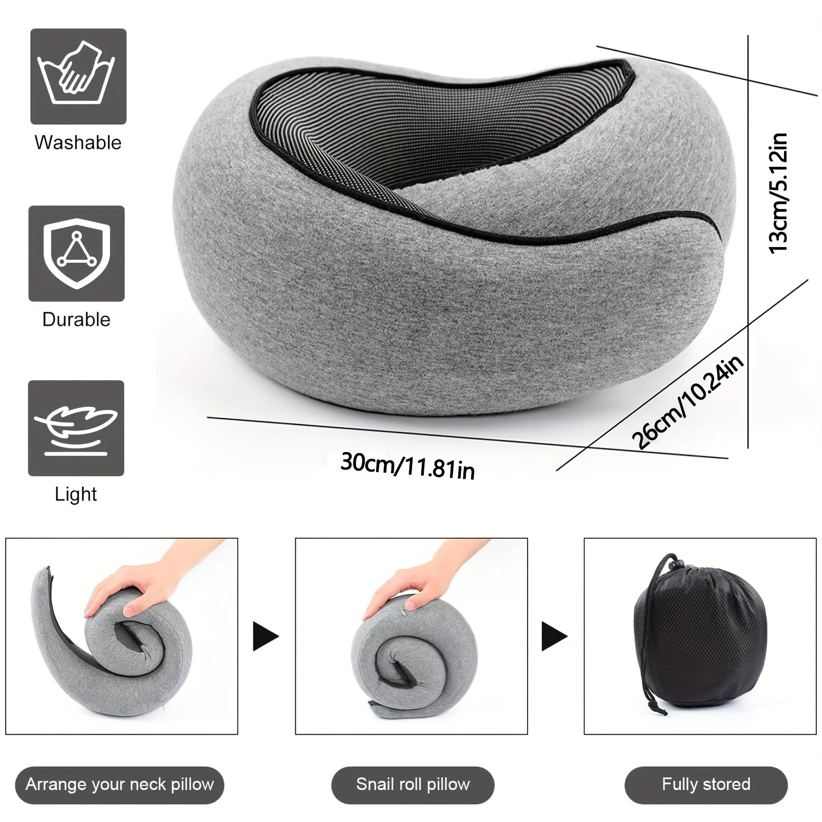 Portable Ergonomic U-Shaped Snail Pillow,Detachable,Washable Neck Pillow for Travel, Office, Airplane Naps,Sleeping Pillow