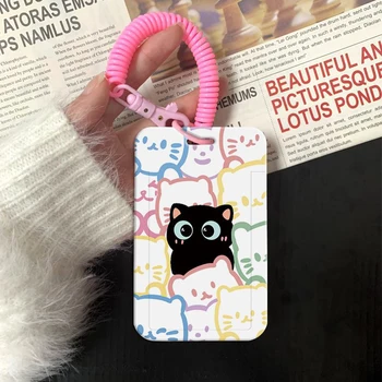Simpatico porta carte di gatto per studenti moda Kawaii Cat Kpop Idol porta carte di credito portatile porta carte di lavoro cordino