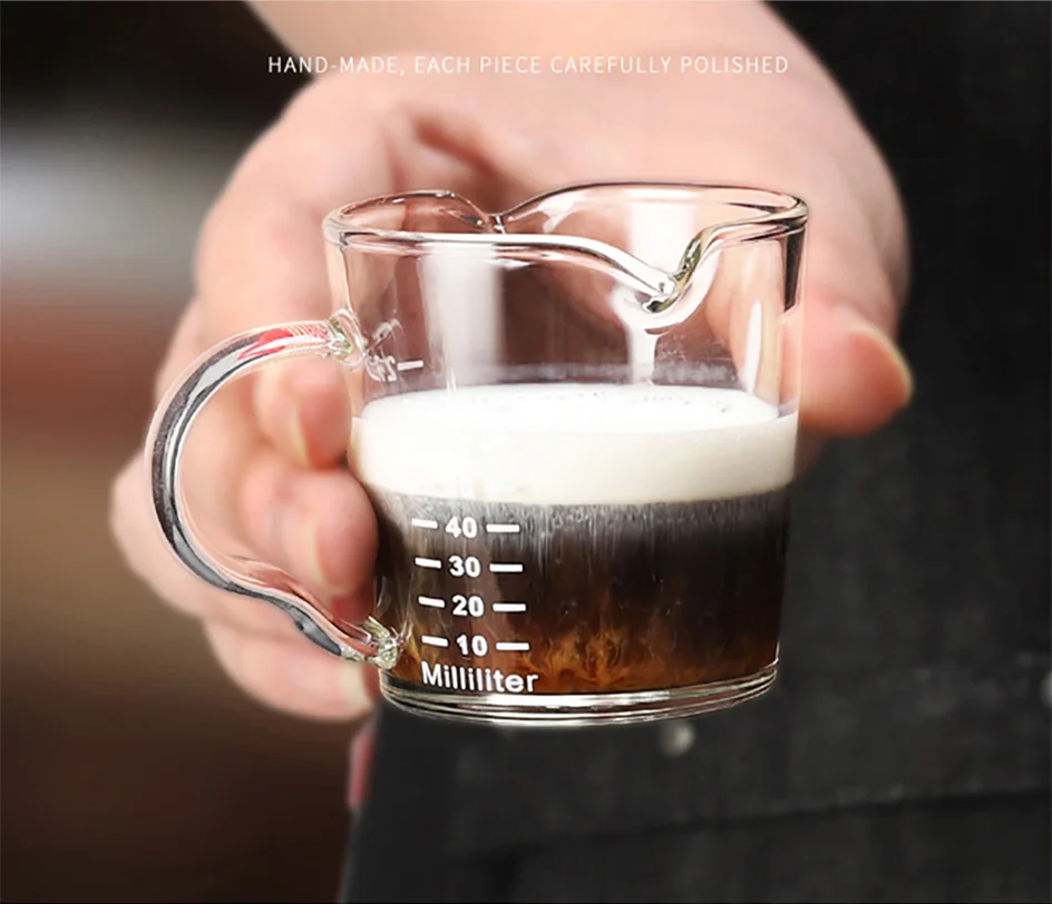 60/70/75ML Wooden Handle Glass Espresso Measuring Cup Еspresso Shot Glass  Double Spout Coffee Shot Glass Milk Coffee Measure Jug - AliExpress