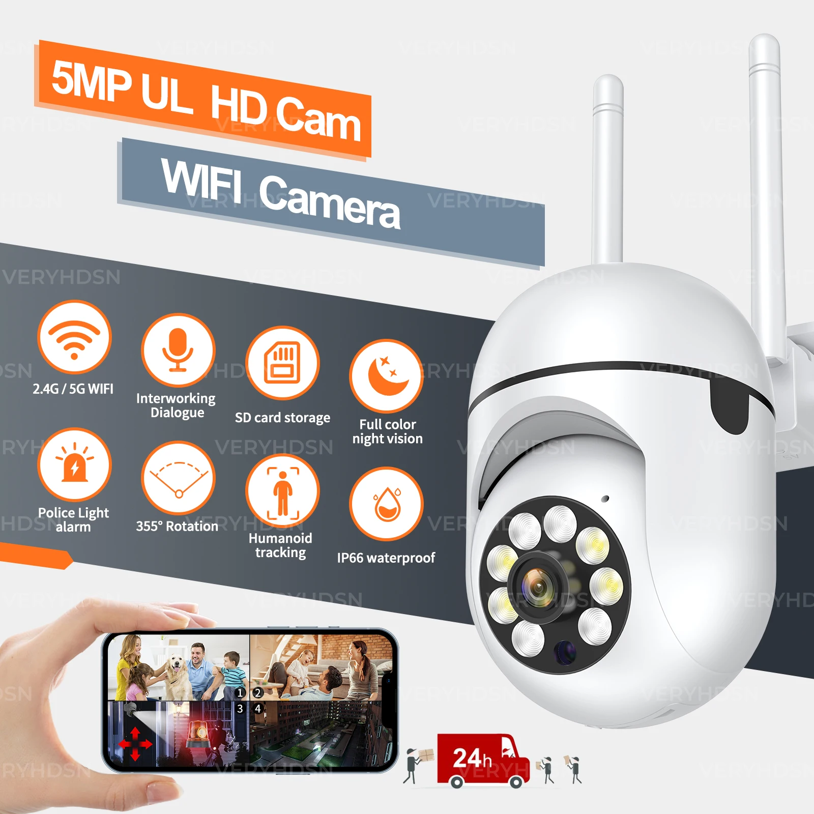 

5MP Wifi Camera IP Outdoor 5G Wireless Security Protection Monitor AI Smart Tracking Surveillance Cameras Two-way Audio 4X Zoom