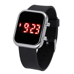 Elegant Women's Digital LED Watch with Square Silicone Strap (Black silver)